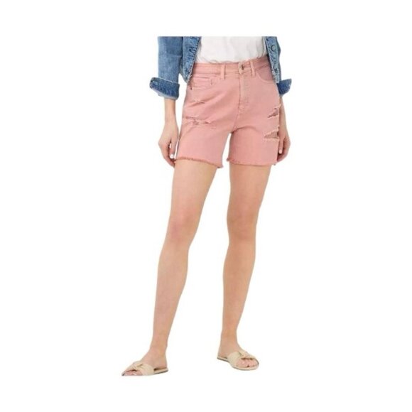 LC Lauren Conrad Womens Pink High Rise Distressed Cut Off Jean Shorts Sz 14 New - Picture 1 of 9